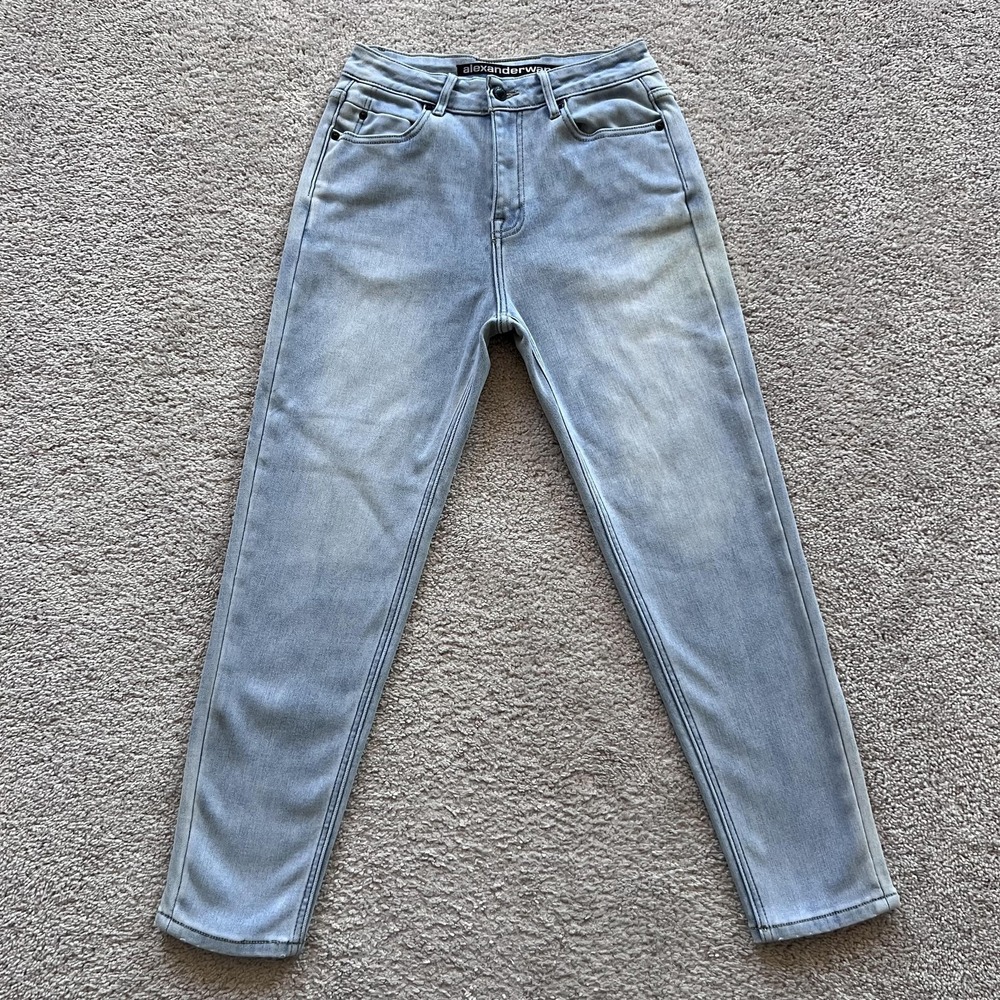 Alexander Wang Bite High Rise Tapered Lined Jeans Womens 27 Blue Fleece Denim